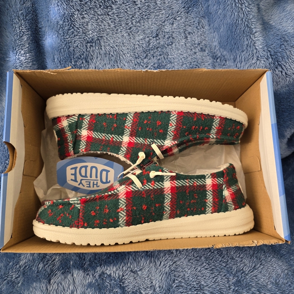NEW Hey Dude Wendy Confetti Plaid Cozy Fleece Lined